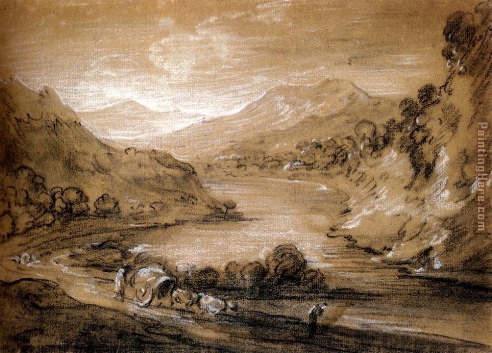 Mountainous Landscape With Cart And Figures painting - Thomas Gainsborough Mountainous Landscape With Cart And Figures art painting